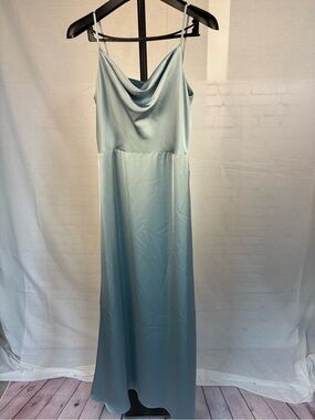 NWT Vow'd Bridesmaids Silky Satin Cowl Neck Dress in Fog 8